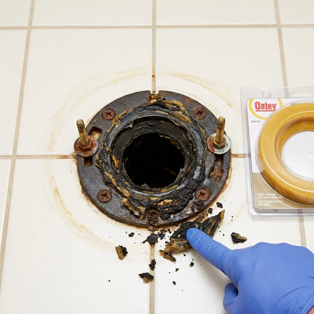 Failed wax ring showing water seepage at the base of a toilet in a Greeneville, TN home