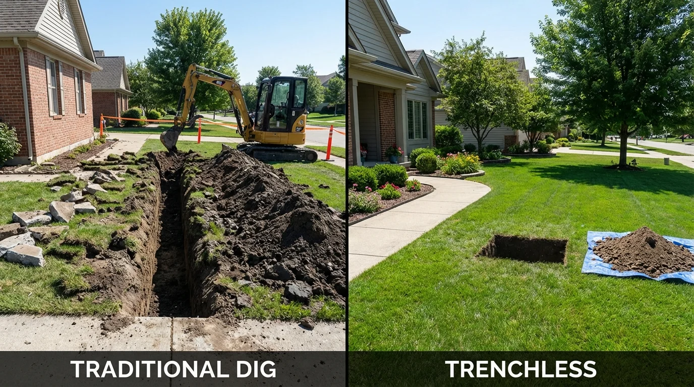 Trenchless sewer repair with minimal yard damage versus traditional excavation in Greeneville, TN